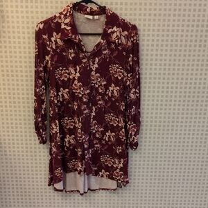 New Directions Burgundy Floral Tunic
